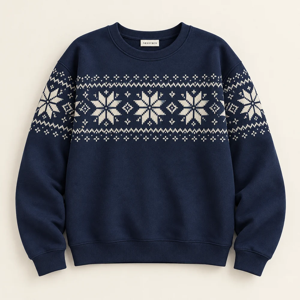 Navy Nordic Night Sweatshirt with an original Nordic geometric pattern