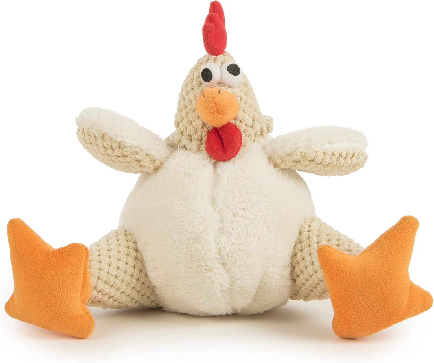 Fat Rooster Squeaky Plush Dog Toy, Chew Guard Technology - White, Large